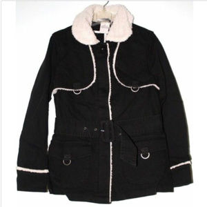 Edge Womans Black Belted Jacket Faux Fur Collar